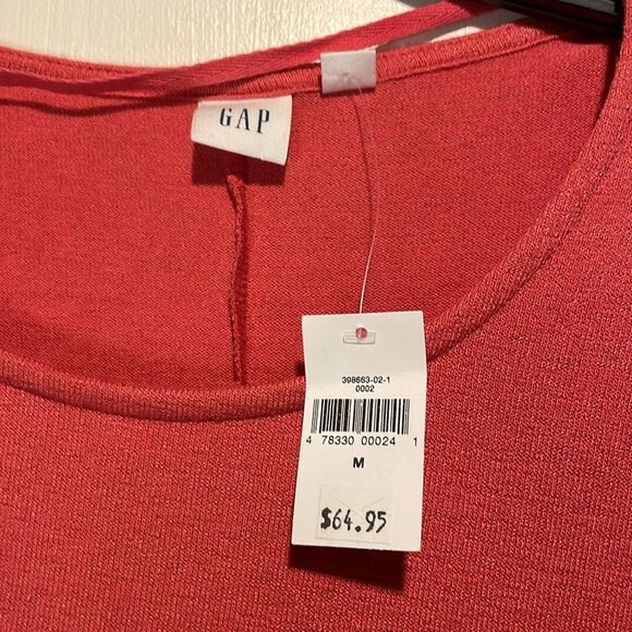 Gap- NWT Knit T-Shirt Dress Ruffled Flutter Bell Sleeves Red Peach- Size M - Picture 5 of 7